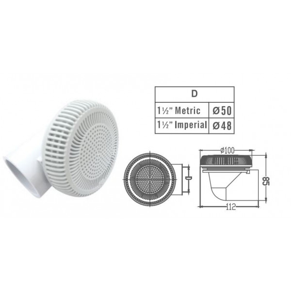 EM3844 Suction Drain Connection 1.5" Color White Emaux