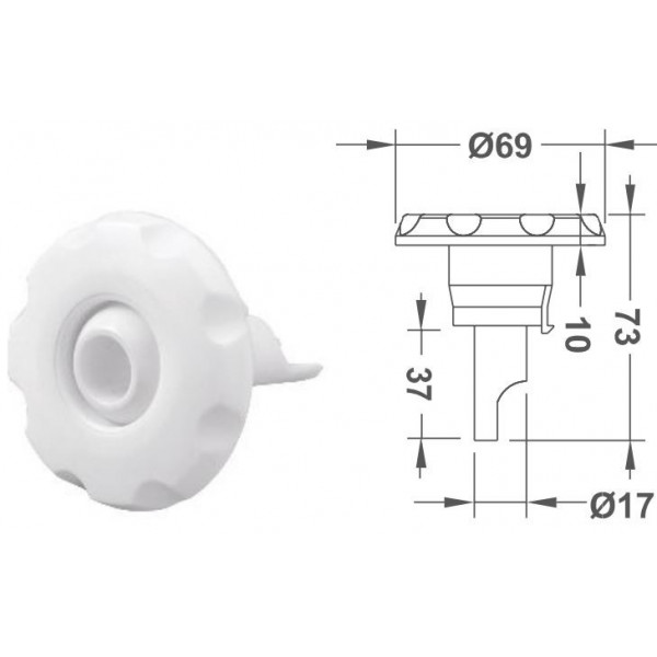 EM1113 Ф2‐3/4" Face Eyeball Spa Jet Colour White Emaux